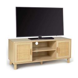 Meuble TV 115 cm vintage ELIN 2 portes effet naturel cannage