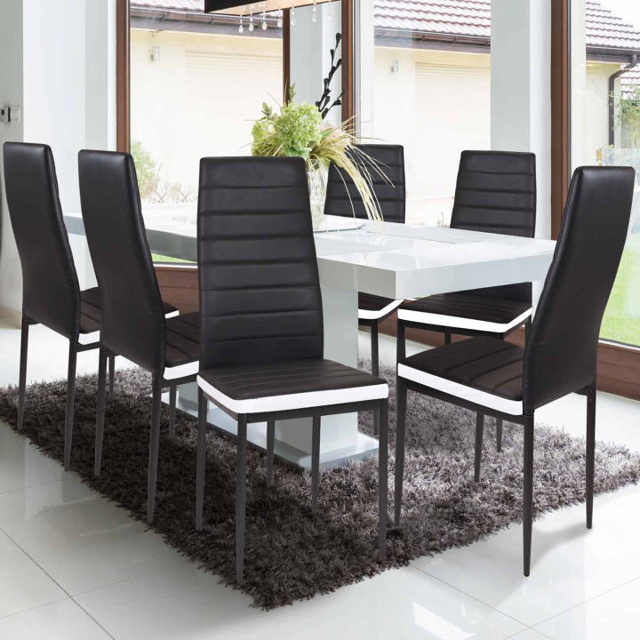 Lot de 6 chaises ROMANE noires bandeau blanc pour salle à manger