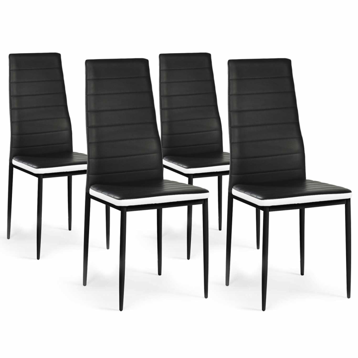 Lot de 4 chaises ROMANE noires bandeau blanc pour salle à manger