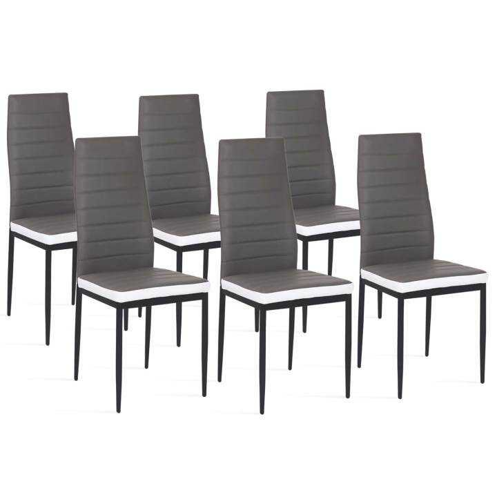 Lot de 6 chaises ROMANE grises bandeau blanc pour salle à manger