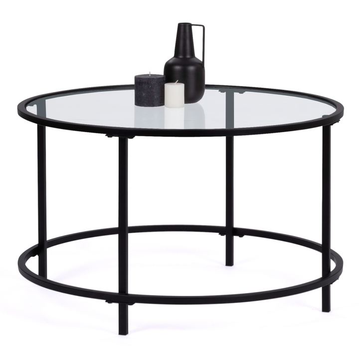 Table basse MERANO ronde 70 cm plateau en verre et pied métal