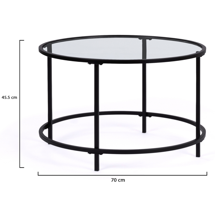 Table basse MERANO ronde 70 cm plateau en verre et pied métal