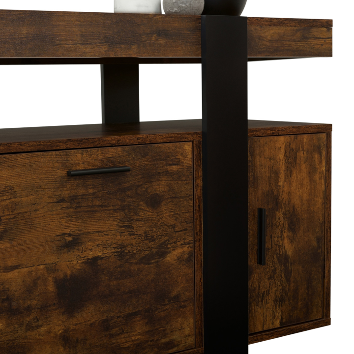 Buffet 140 cm PHOENIX 4 portes bois effet vieilli et noir