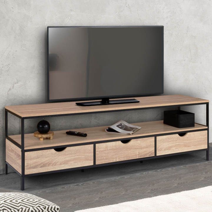 Soporte de TV estilo industrial 160 cm 3 cajones - DETROIT | ID Market