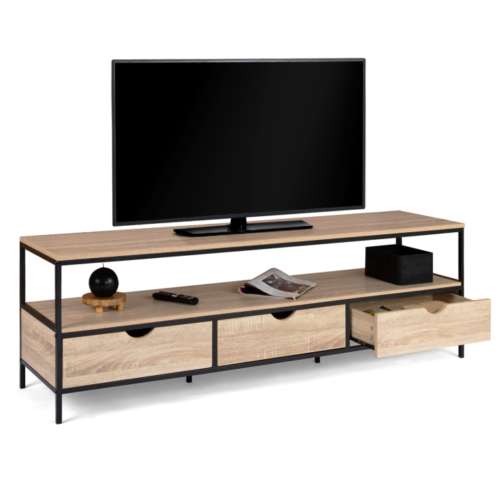 Soporte de TV estilo industrial 160 cm 3 cajones - DETROIT | ID Market