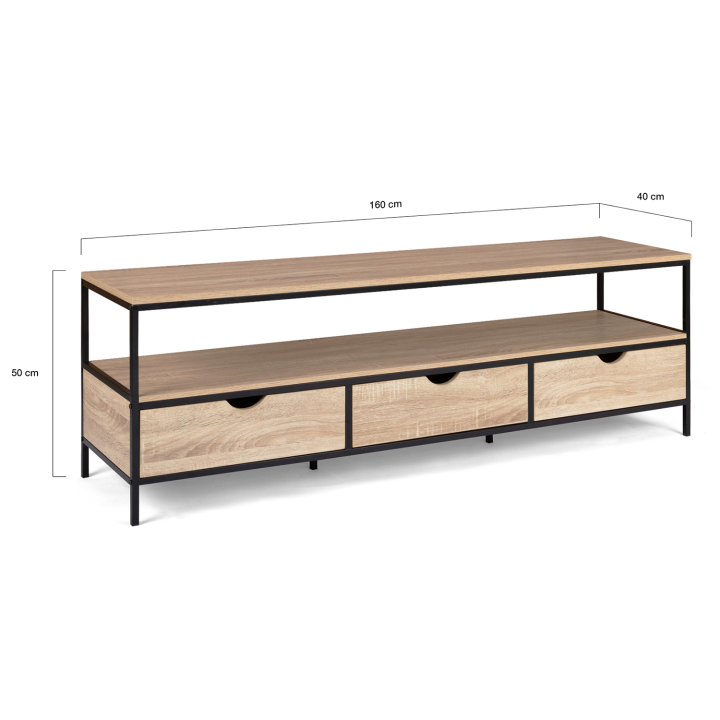 Meuble TV 160 cm DETROIT 3 tiroirs design industriel