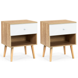 Lot de 2 tables de chevet EMMIE 1 tiroir scandinaves hêtre et blanc