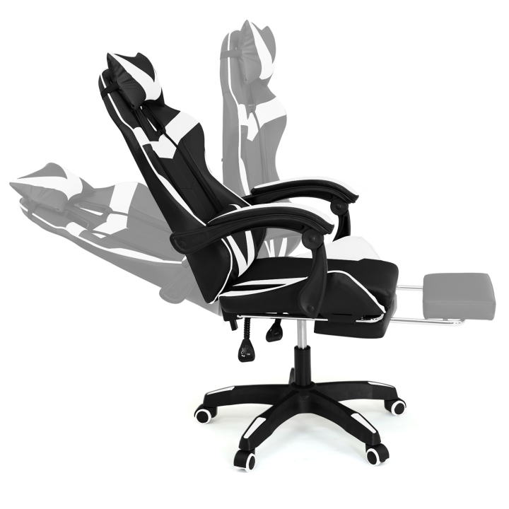 Fauteuil de gaming ALEX réglable noir et blanc