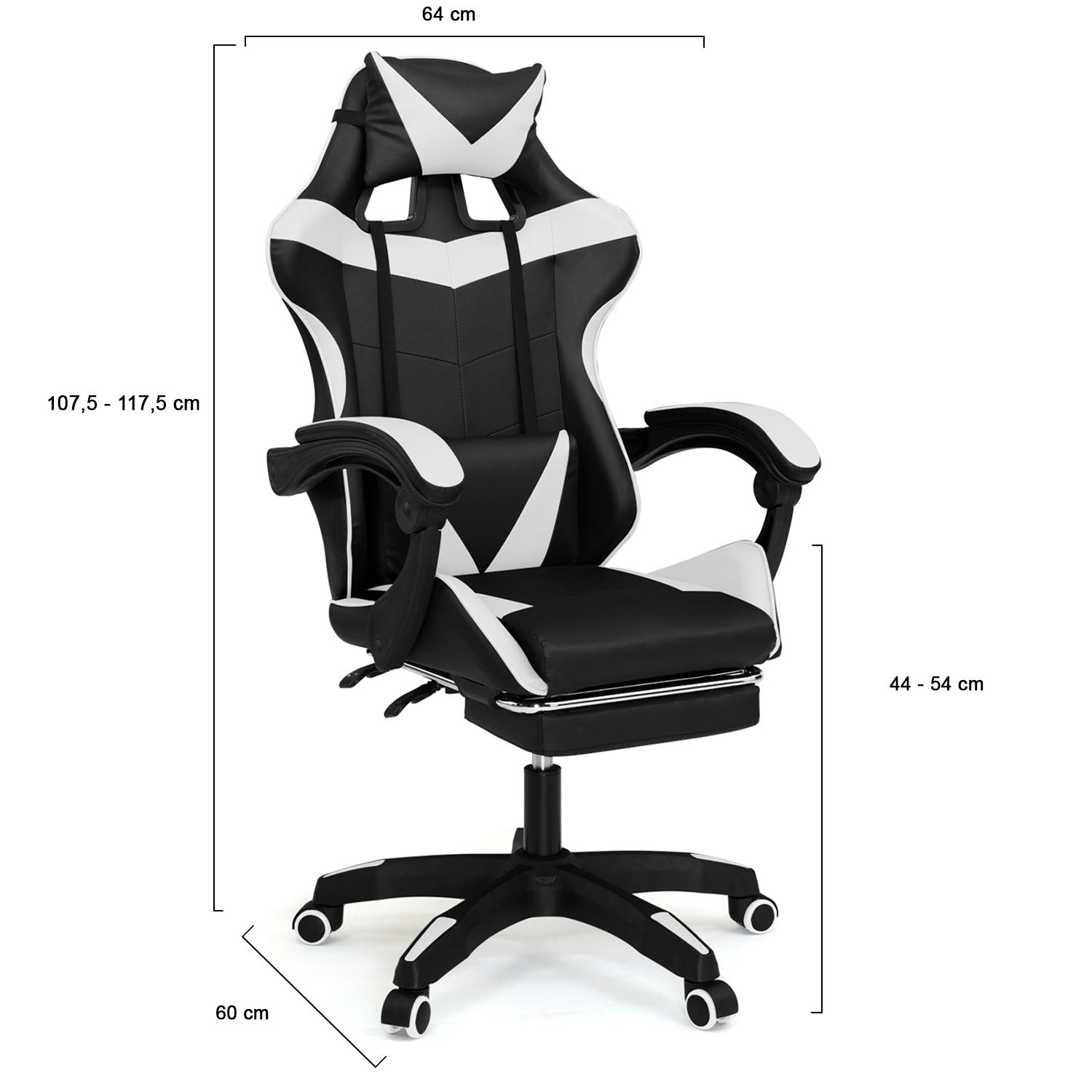 Chaise gaming pas cher avec coussins noir et blanc - ALEX