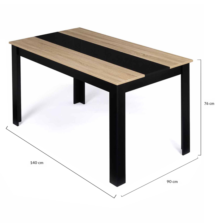 Mesa de comedor para 6 personas en negro y imitación de haya - GEORGIA | ID Market