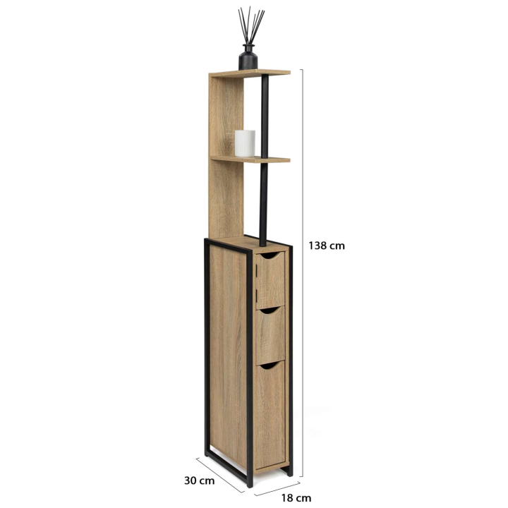 Meuble WC 3 portes DETROIT avec étagères design industriel