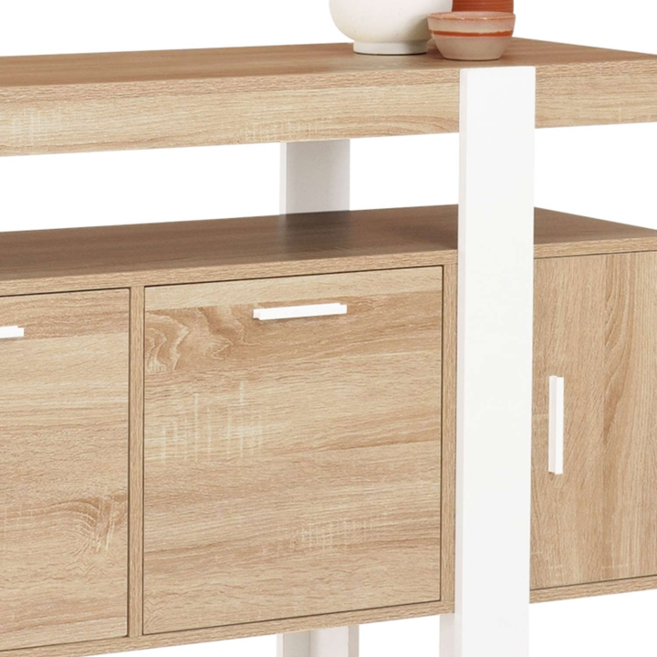 Buffet 140 cm PHOENIX 4 portes bois et blanc