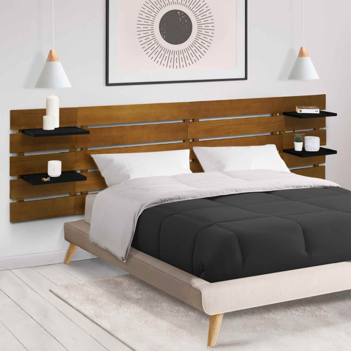 Cabecero madera envejecida 5 lamas ancho estantes negro 240 cm - NINA | ID Market