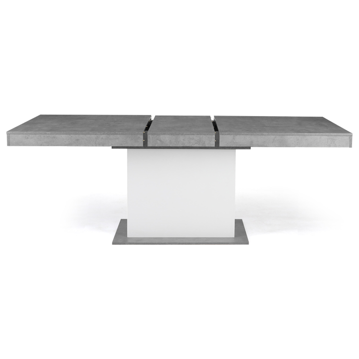 Table à manger extensible rectangle EDEN 6-10 personnes béton et blanc 160-200 cm