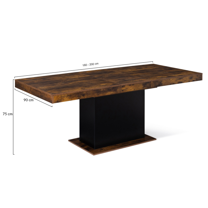 Mesa de comedor extensible 6-10 personas 160-200 cm madera efecto envejecido y negro - EDEN | ID Market