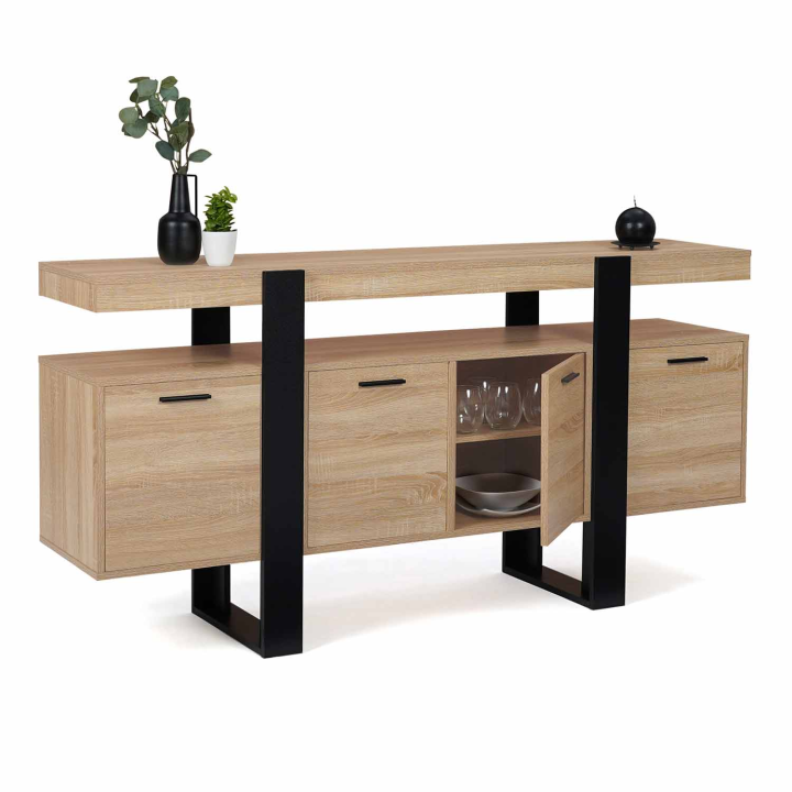 Buffet 160 cm PHOENIX XXL 4 portes bois et noir