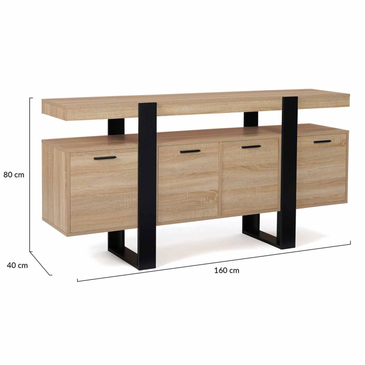 Buffet 160 cm PHOENIX XXL 4 portes bois et noir