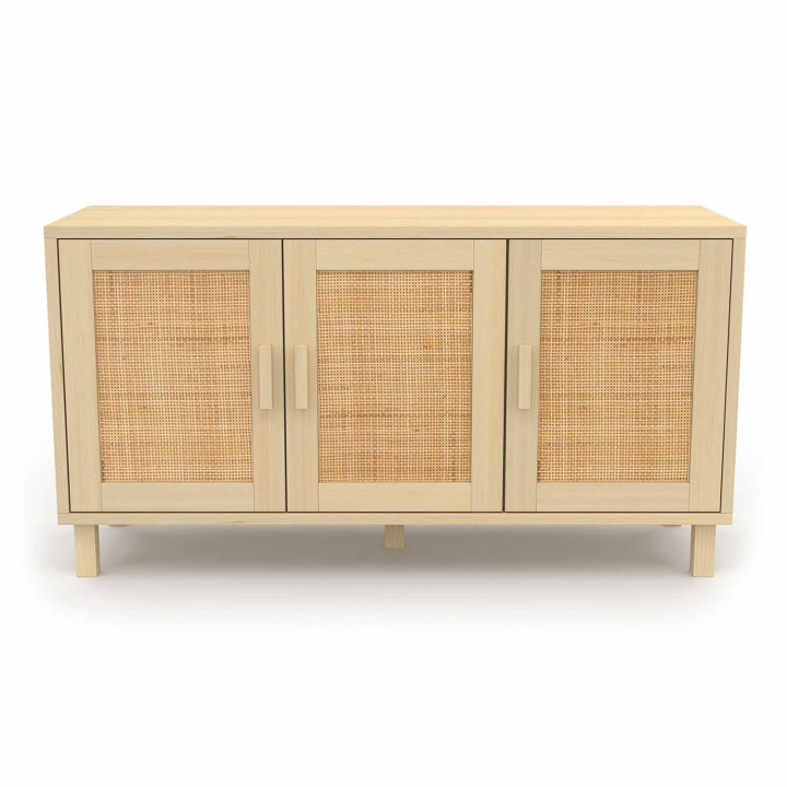 Buffet bas vintage 113 cm ELIN 3 portes effet naturel cannage