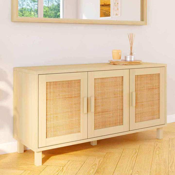 Buffet bas vintage 113 cm ELIN 3 portes effet naturel cannage