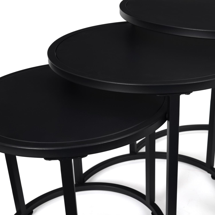 Lot de 3 tables basses gigognes DAVIS rondes 35/40/45 en métal noir mat design industriel