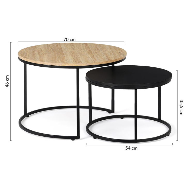 Lot de 2 tables basses gigognes BOSTON rondes 54/70 design industriel