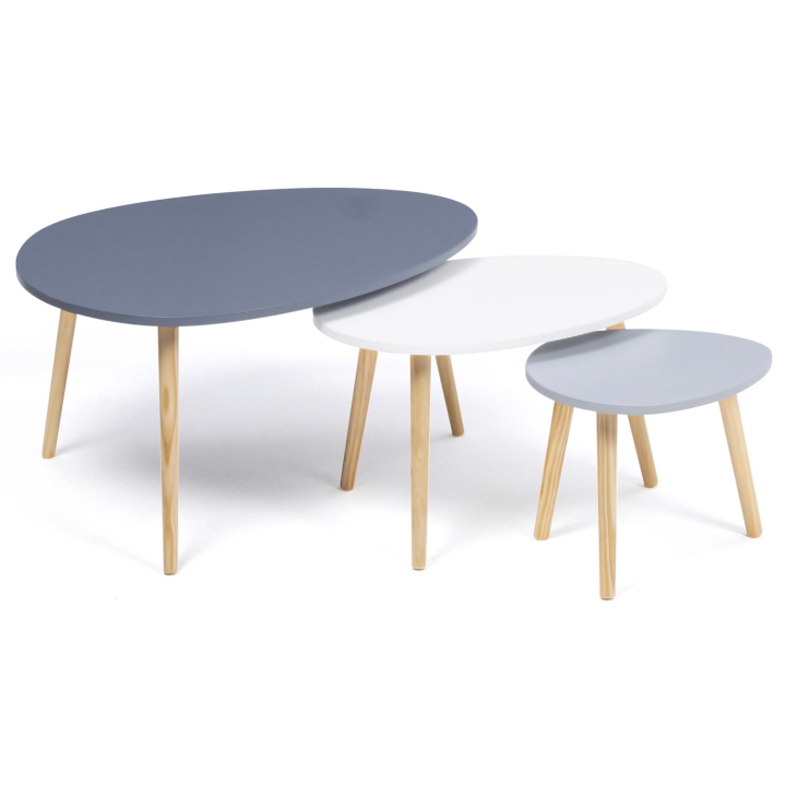 Lot de 3 tables basses gigognes GAIA laquées gris foncé/blanc/gris clair