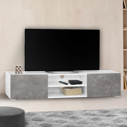 Mueble TV blanco 140 cm con puertas efecto hormigón - ELI | ID Market