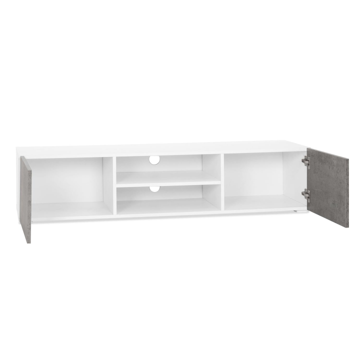 Mueble TV blanco 140 cm con puertas efecto hormigón - ELI | ID Market