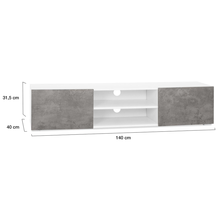 Meuble TV 140 cm ELI blanc portes effet béton