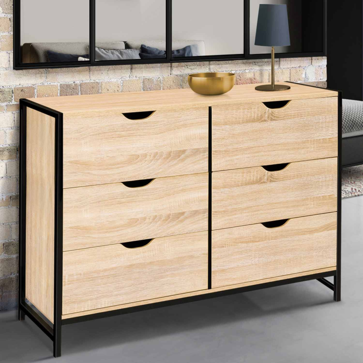 Commode 6 tiroirs DETROIT 115 cm design industriel