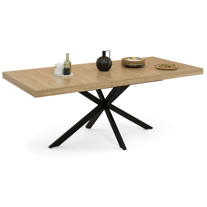 Mesa de comedor extensible madera y negro 6-10 personas 160-200 cm - ALIX | ID Market