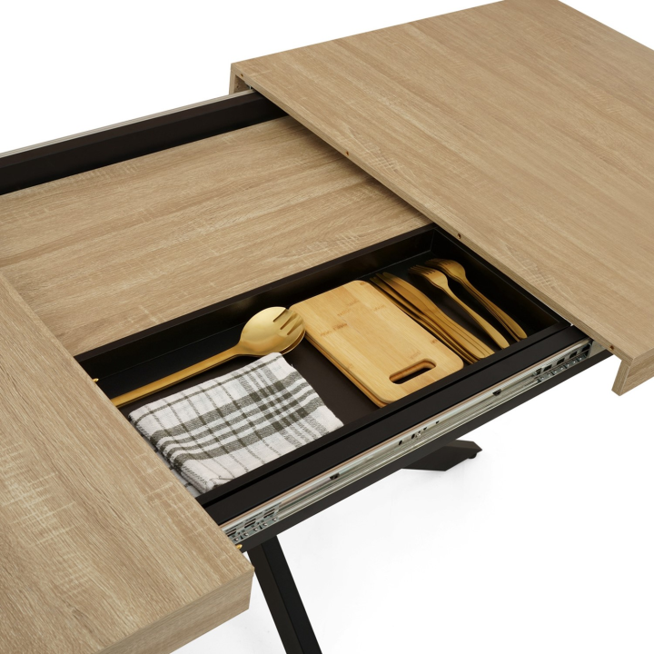 Mesa de comedor extensible madera y negro 6-10 personas 160-200 cm - ALIX | ID Market