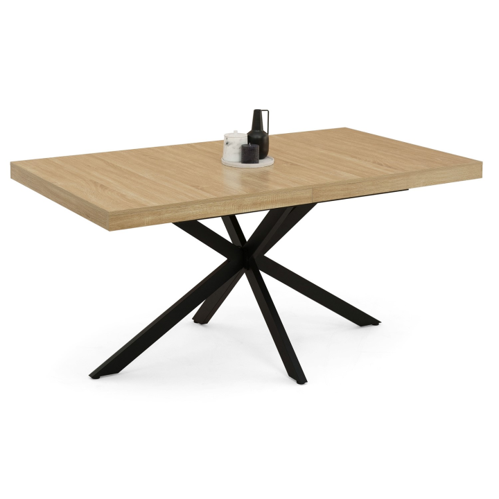 Table à manger extensible rectangle ALIX avec rangement 6-10 personnes bois et noir 160-200 cm