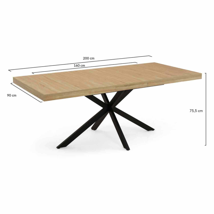 Mesa de comedor extensible madera y negro 6-10 personas 160-200 cm - ALIX | ID Market