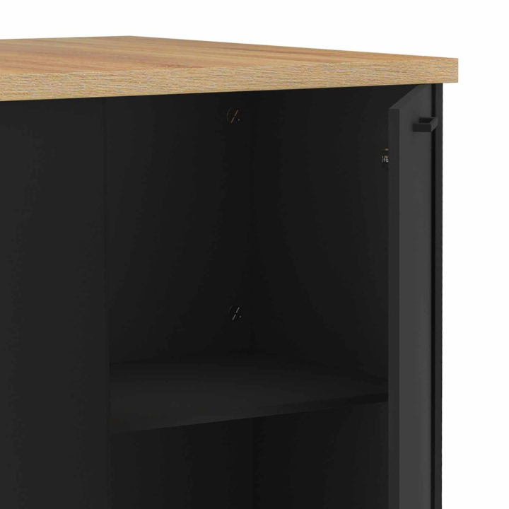 Ilot central TIBO 120 cm bois noir avec plan de travail façon hêtre