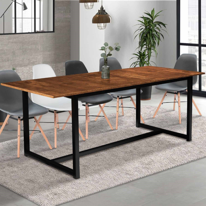 Table à manger extensible rectangle DAYTON 6-10 personnes design industriel 160-200 cm