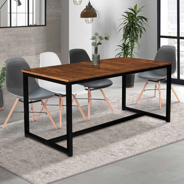 Table à manger extensible rectangle DAYTON 6-10 personnes design industriel 160-200 cm