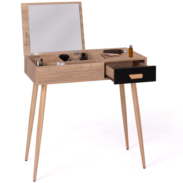 Coiffeuse scandinave LISA miroir rabattable hêtre et noir