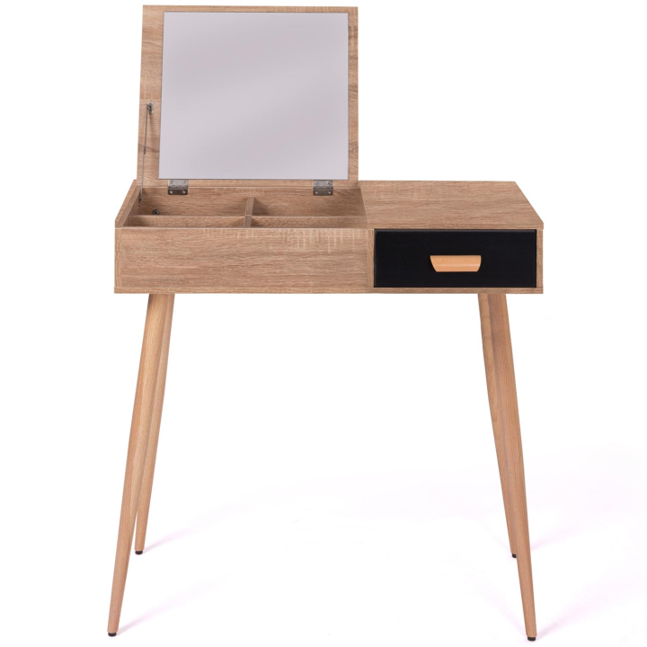 Coiffeuse scandinave LISA miroir rabattable hêtre et noir