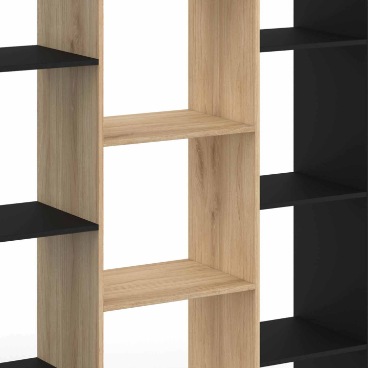 Etagère bibliothèque COLETTE avec 11 compartiments effet bois et noir H.143 cm