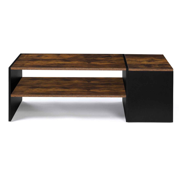 Table basse bar contemporaine IZIA avec coffre bois effet vieilli et noir