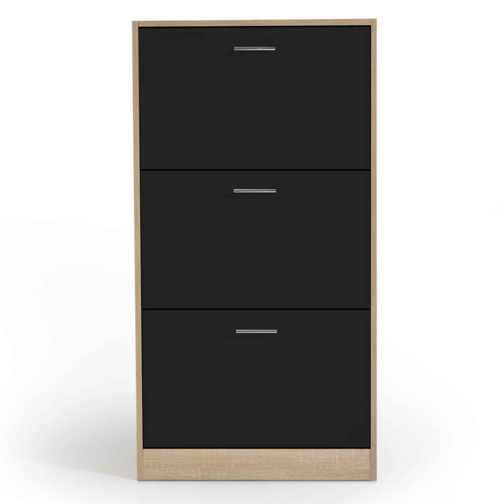 Mueble zapatero barato de 3 puertas en imitación haya y negro | ID Market