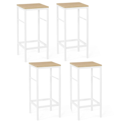 Lot de 4 tabourets de bar DETROIT design industriel bois et métal blanc