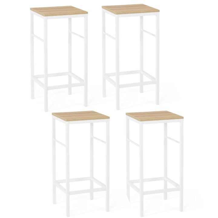 Lot de 4 tabourets de bar DETROIT design industriel bois et métal blanc