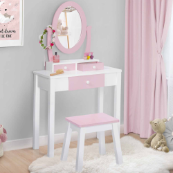 ¡Tocador infantil con espejo rosa y blanco - BETTANY | Zen Cart! IDMarket