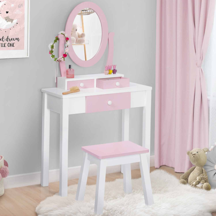 Coiffeuse enfant BETTANY avec miroir et tabouret