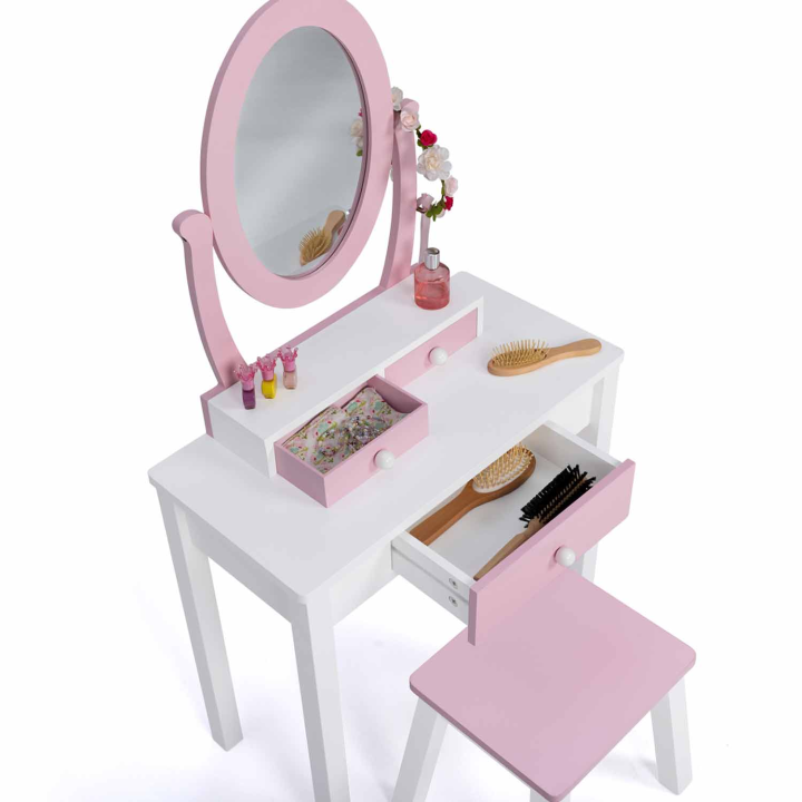 Coiffeuse enfant BETTANY avec miroir et tabouret