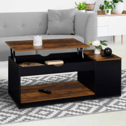 Table basse plateau relevable ELEA avec coffre bois effet vieilli et noir