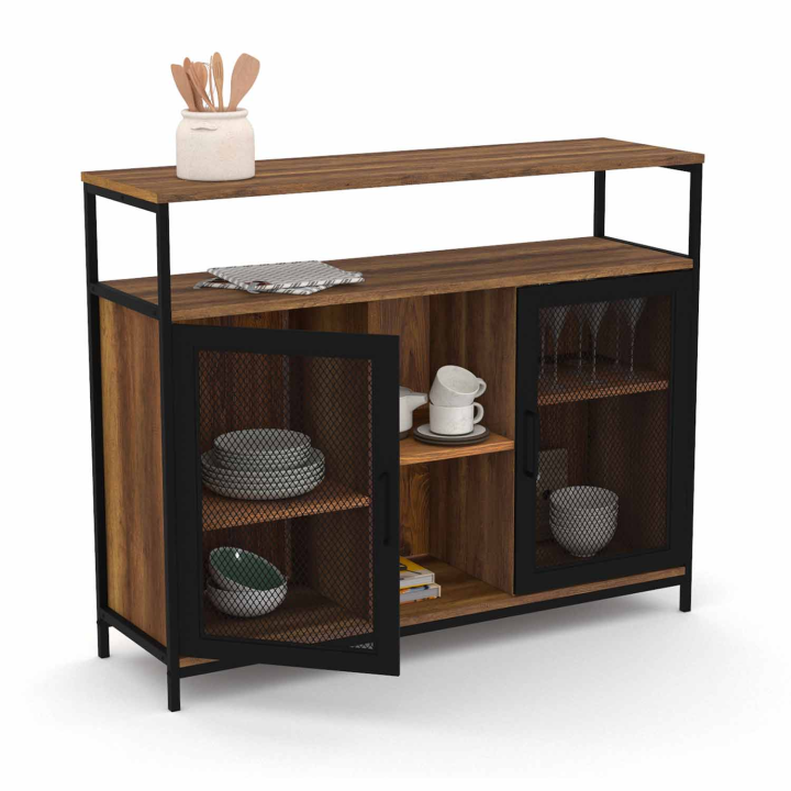 Buffet 2 portes grillagées 100 cm HAMILTON bois foncé design industriel