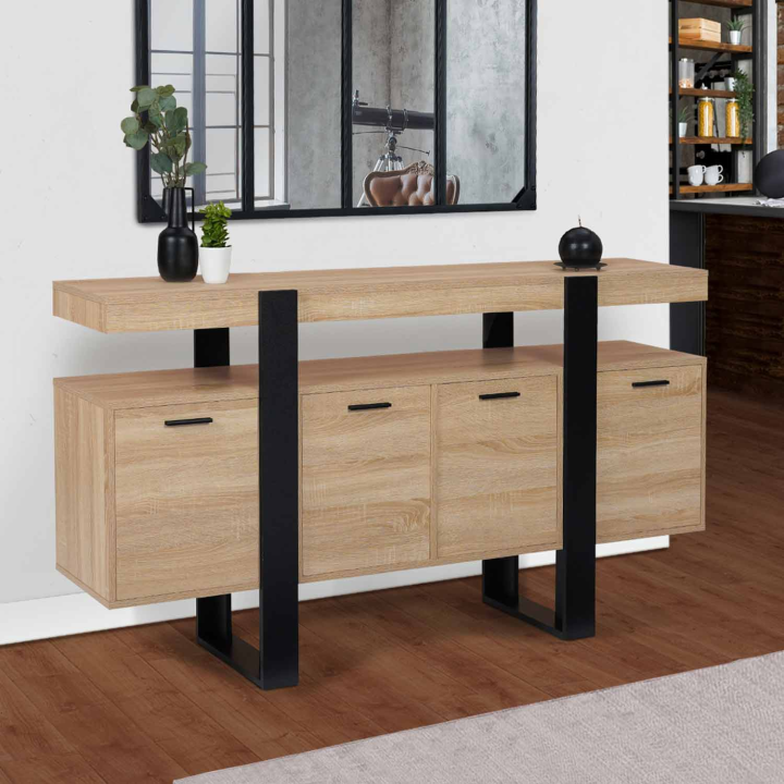 Buffet 160 cm PHOENIX XXL 4 portes bois et noir